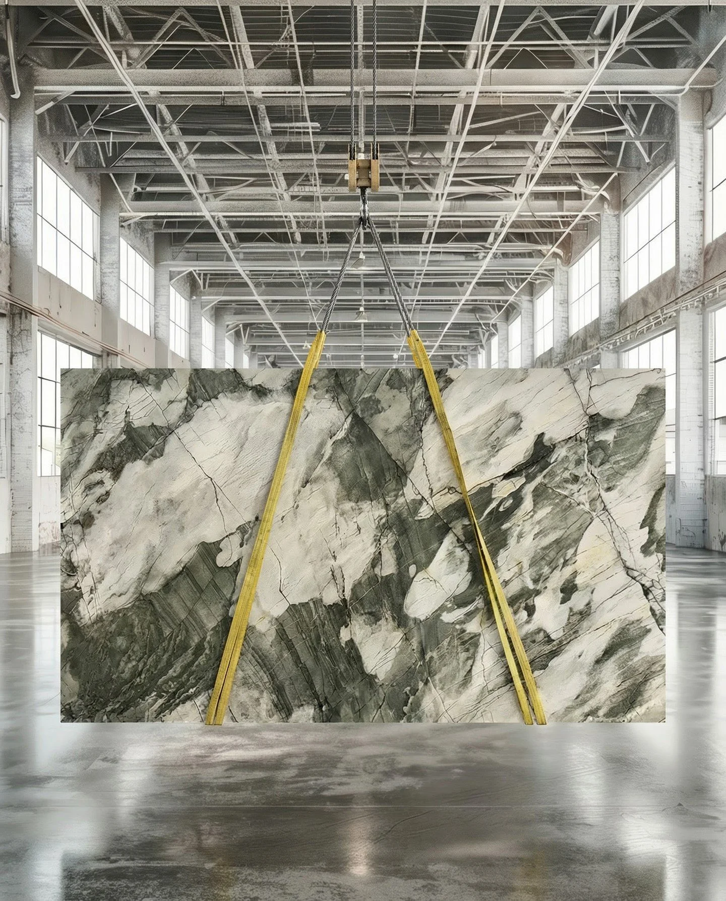 Aqua Quartzite &mdash; a study in deep emerald greens and glacial whites, colliding with the force of a landscape painted by the earth itself. Bold, untamed veining with a depth of movement that commands any room it enters.
23 polished slabs. 130 x 7