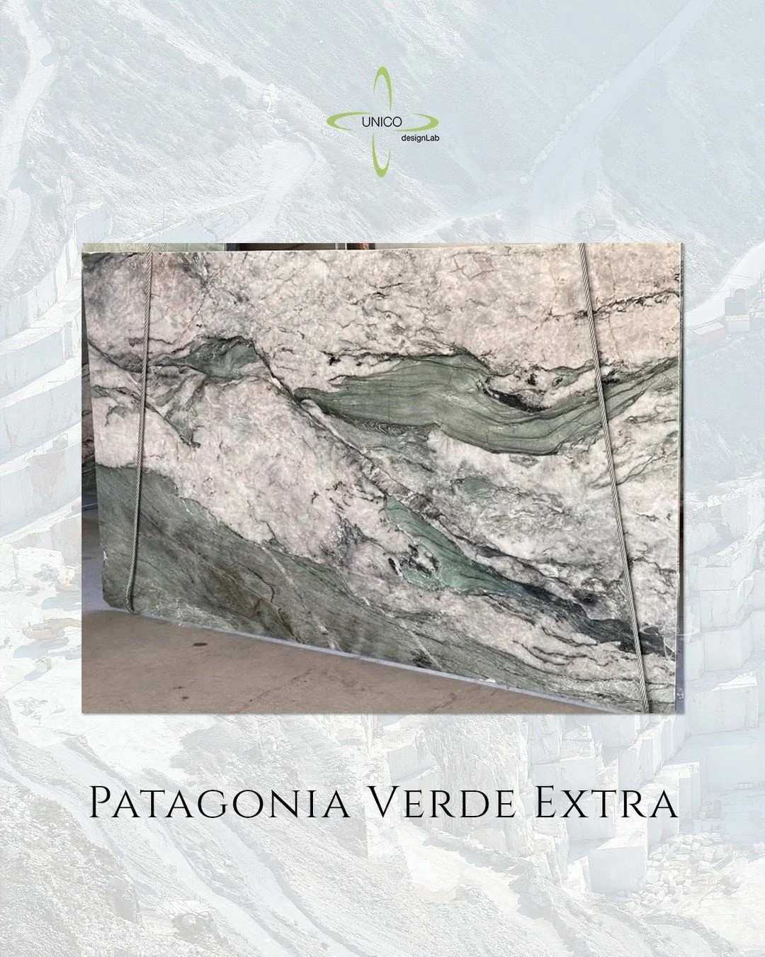 Patagonia Verde Extra
That vein of green isn't an accent. It's the whole story.
Patagonia Verde Extra, honed &mdash; 122" &times; 76" &times; &frac34;" &mdash; is on clearance now at the Medley warehouse. A slab this dramatic at this s