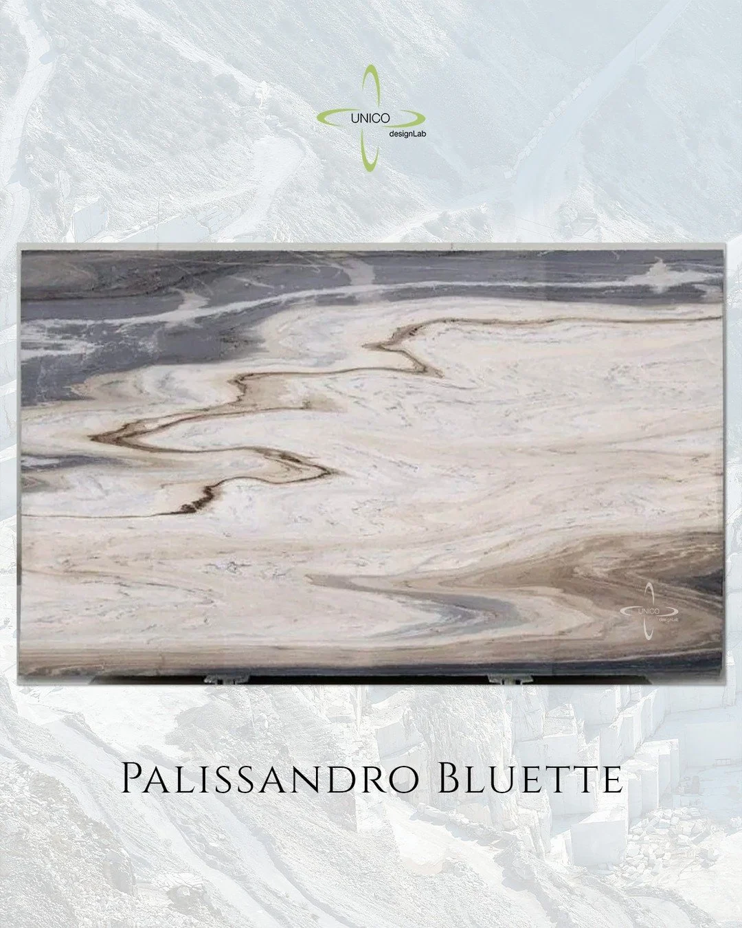 Palissandro Bluette
Quiet drama. The kind that gets better the longer you look.
Palissandro Bluette, honed &mdash; 118" &times; 71" &times; &frac34;" &mdash; reads like a landscape in stone. Cream, grey, blue. The movement is soft but 