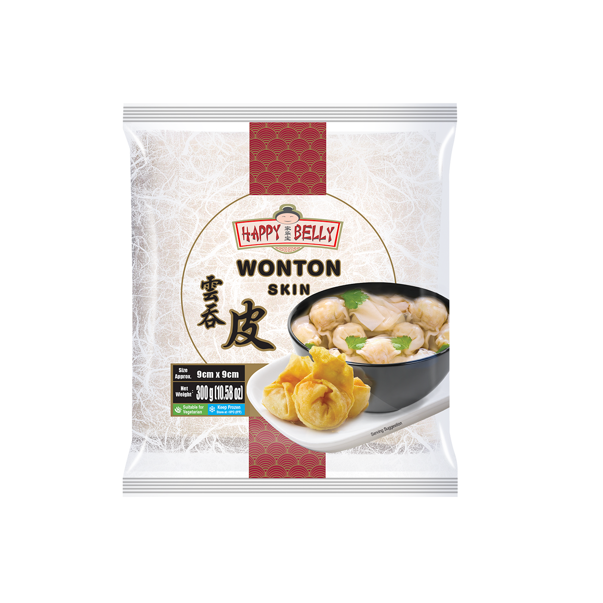 WONTON SKIN 9 Cm

Wt/Pkt - 300g
Packing/Ctn - 300g x 30 packs
Net Wt/Ctn - 9.00kg
Gross Wt/Ctn - 10.00kg

Suitable for Vegetarians 
Halal Certified