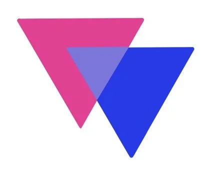 Bi-angles: a downwards pointing pink triangle partially overlapped with a blue triangle. The overlap is lavender.