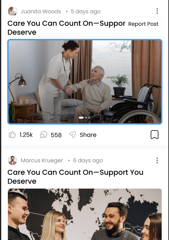 A care worker chatting with an older woman in her living room