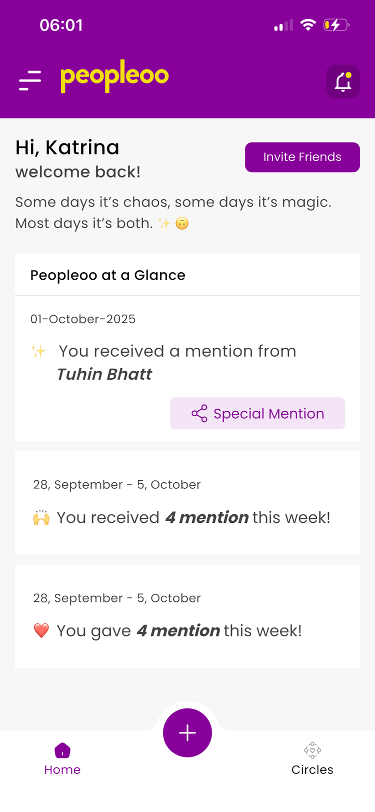 Peopleoo app screen showing a Special Mention