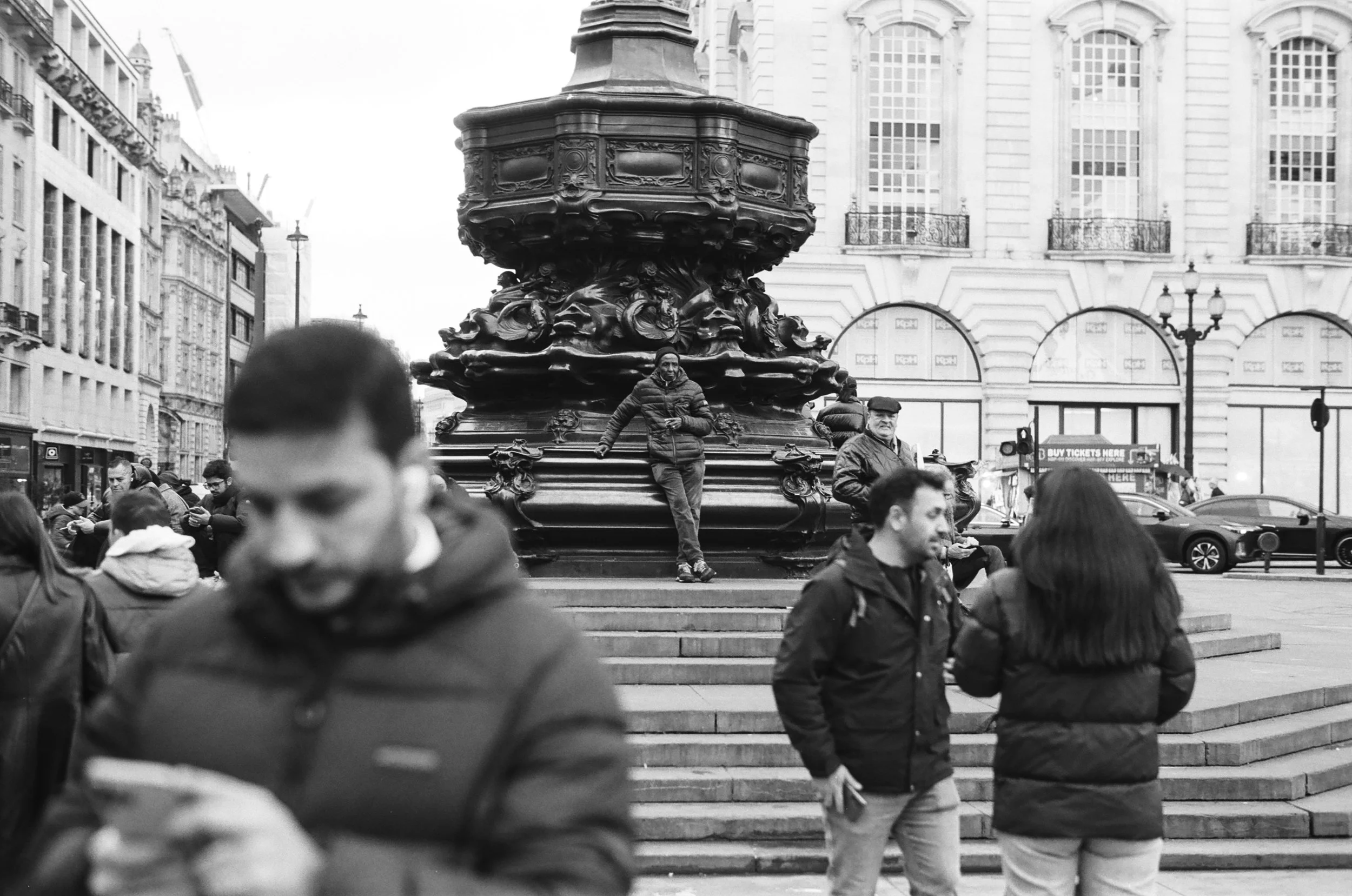 Hanging around Eros, Piccadilly Circus.
