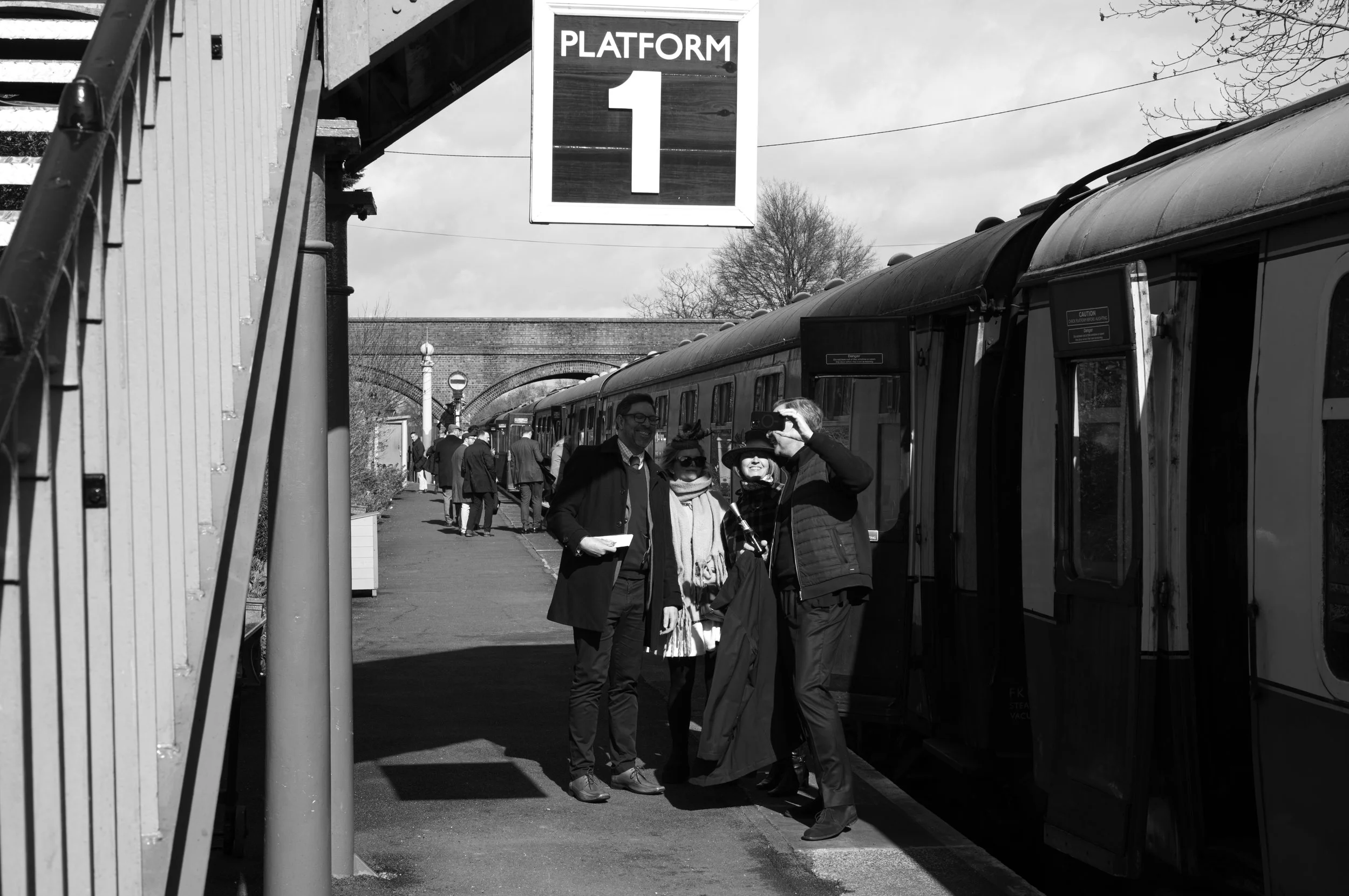 A group 'selfie' before boarding.