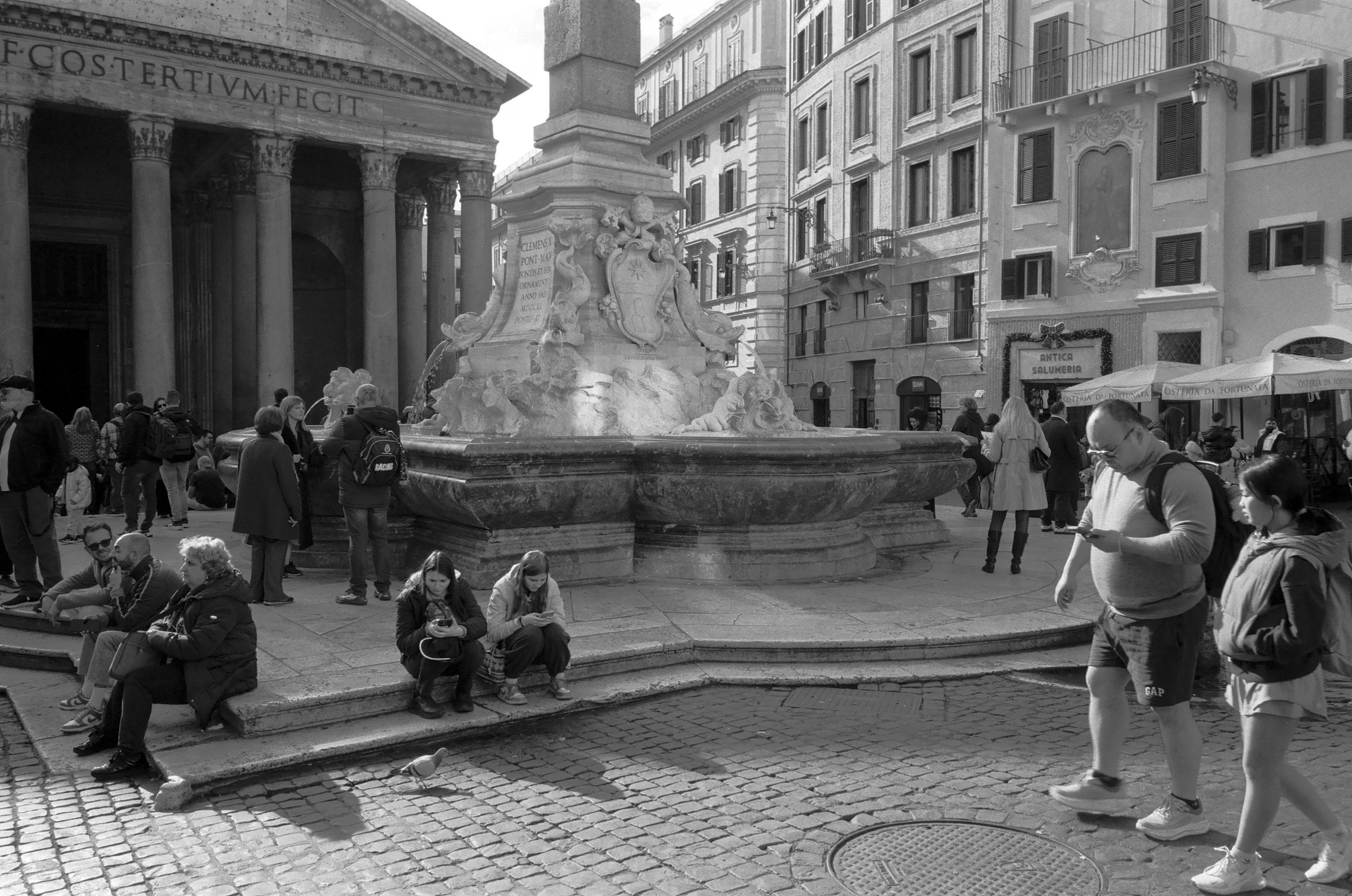 Outside the Pantheon, Rome. Ilford FP4.