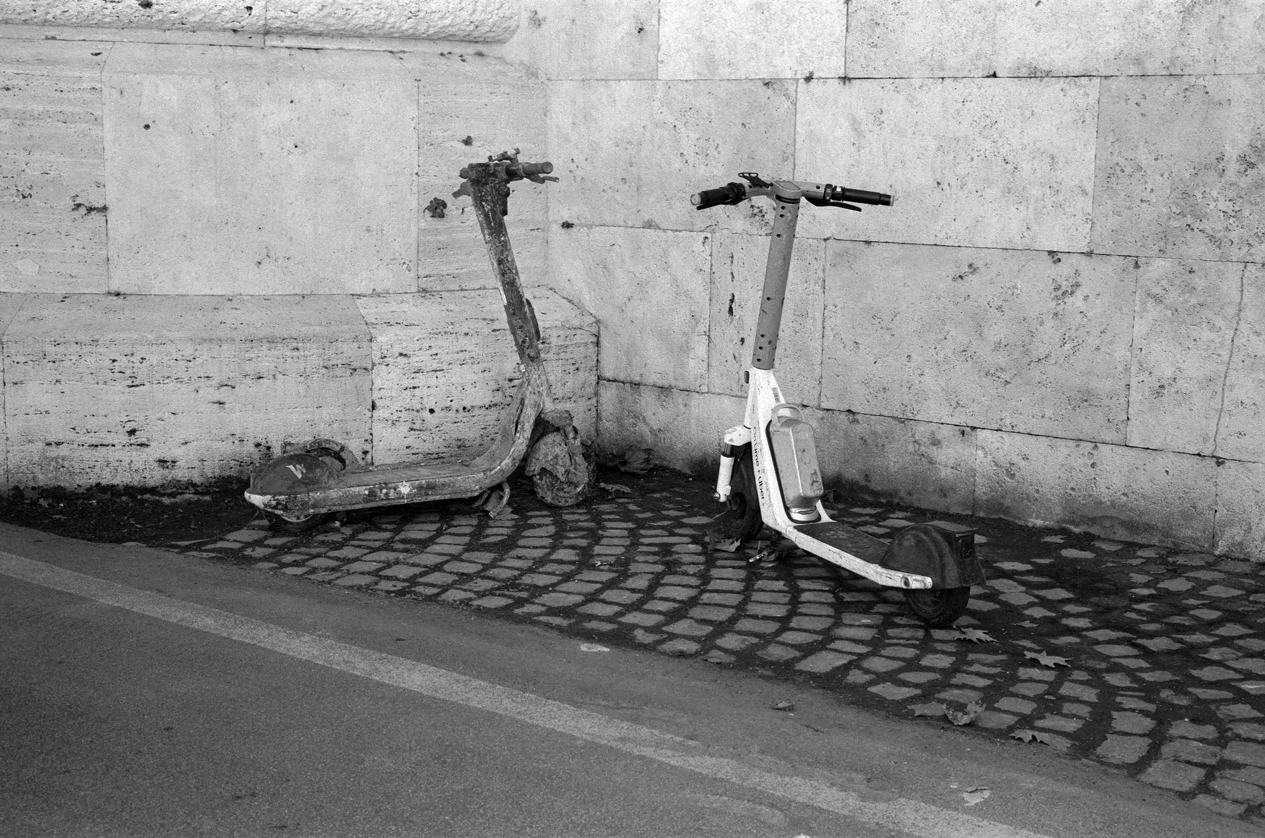 Discarded scooters, River Tiber, Rome. Cinestill XX, ISO 200.
