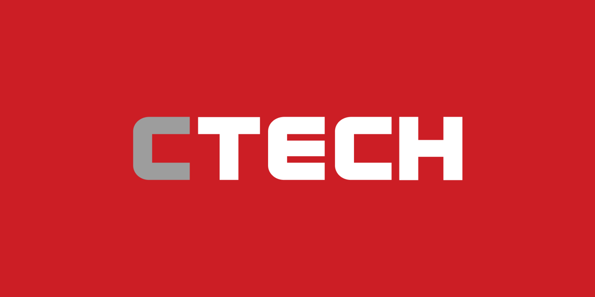 Red background with the word "TECH" in white capital letters, with the letter "C" in gray.