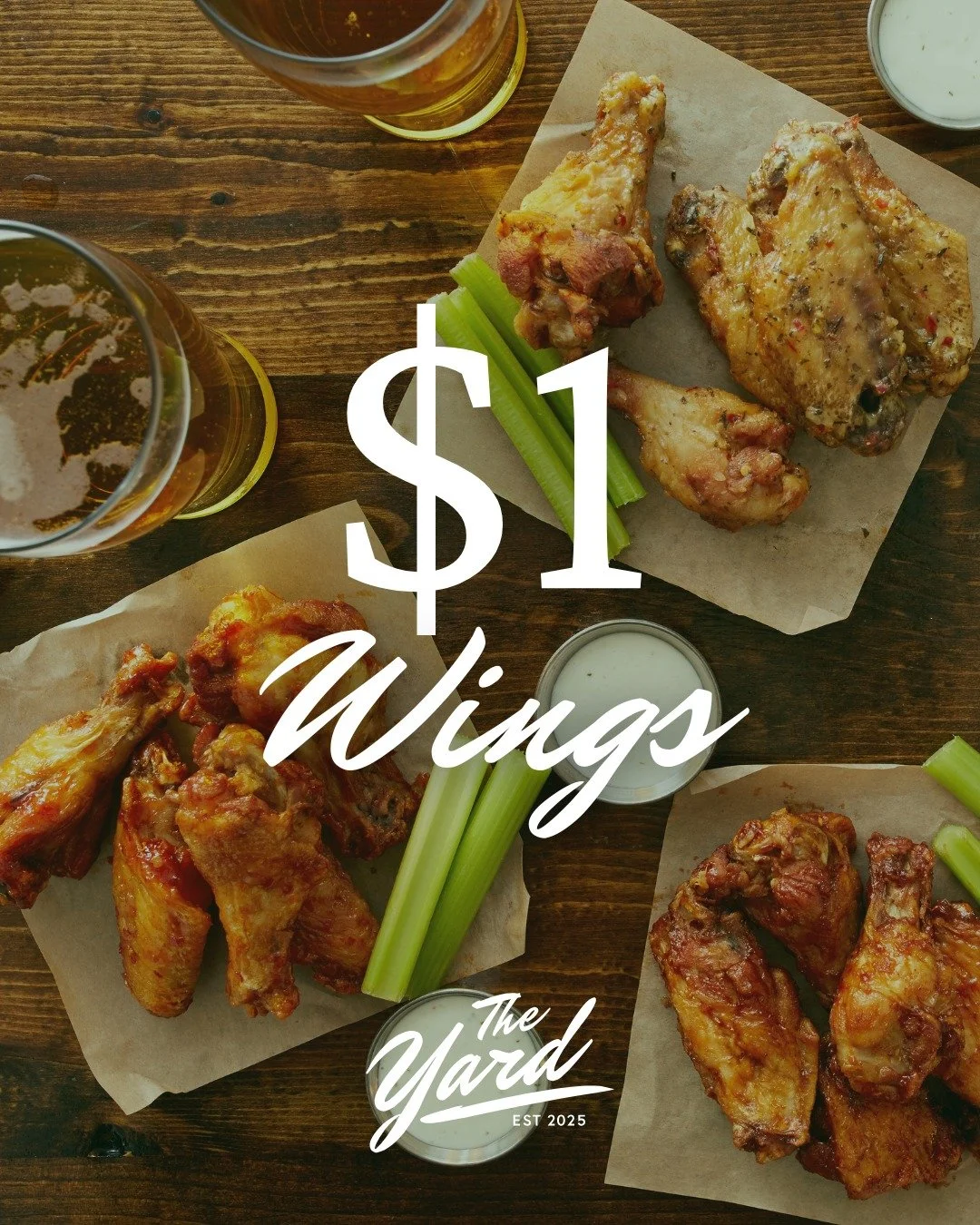 Wings that don&rsquo;t break the bank &mdash; just $1 each. 🔥

#TheYardDowntownColumbia #DowntownColumbiaEats #HappyHour #BeerLovers #WingNight #FoodieLife #WeekendVibes