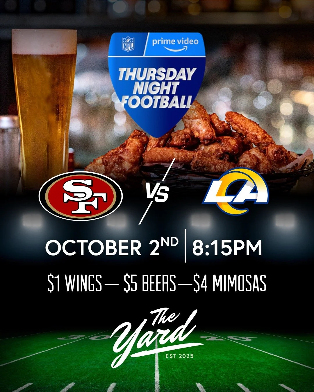 49ers 🆚 Rams ✨ Big screens, cold beers, and every play live at The Yard. Kickoff 8:15PM &mdash; see you downtown!

#TheYardCola #DowntownColumbia #ColumbiaSC #GameDayVibes #WatchEveryGame #BigScreenEnergy #FanZone #FootballAndFood #SportsBarLife #Ev