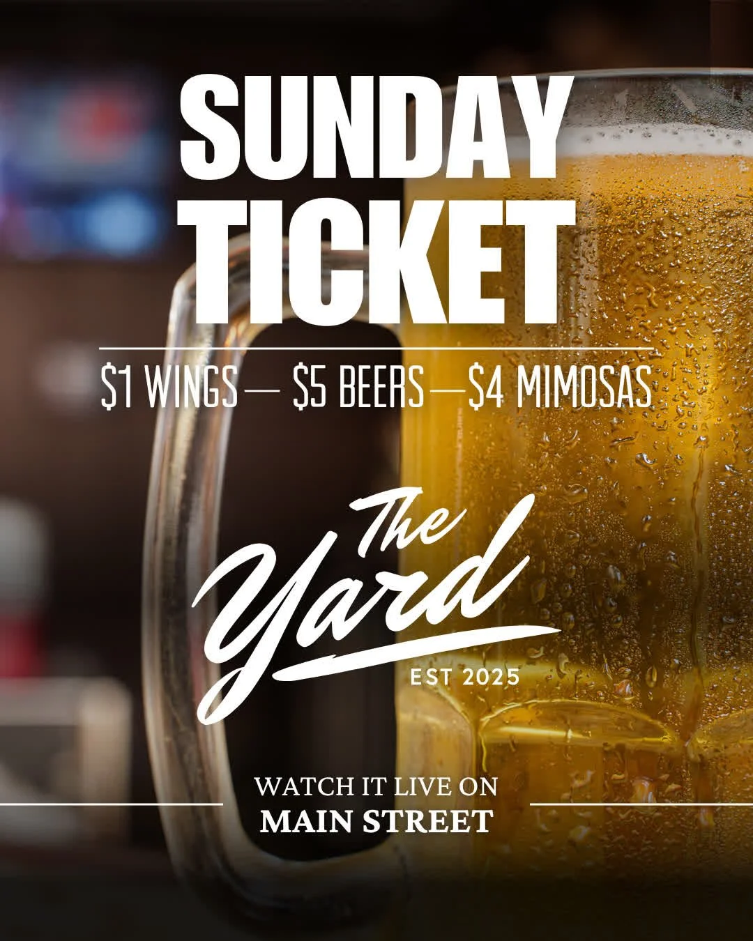 Every Sunday, every game, every screen. 🍻 Don't miss a play&mdash;$5 beers, fan energy, and giant TVs downtown at The Yard. Who are you rooting for?#SundayTicket 

#NFLSunday #TheYardCola #BigScreenEnergy #FanZone #FootballAndFood #WatchEveryGame #D