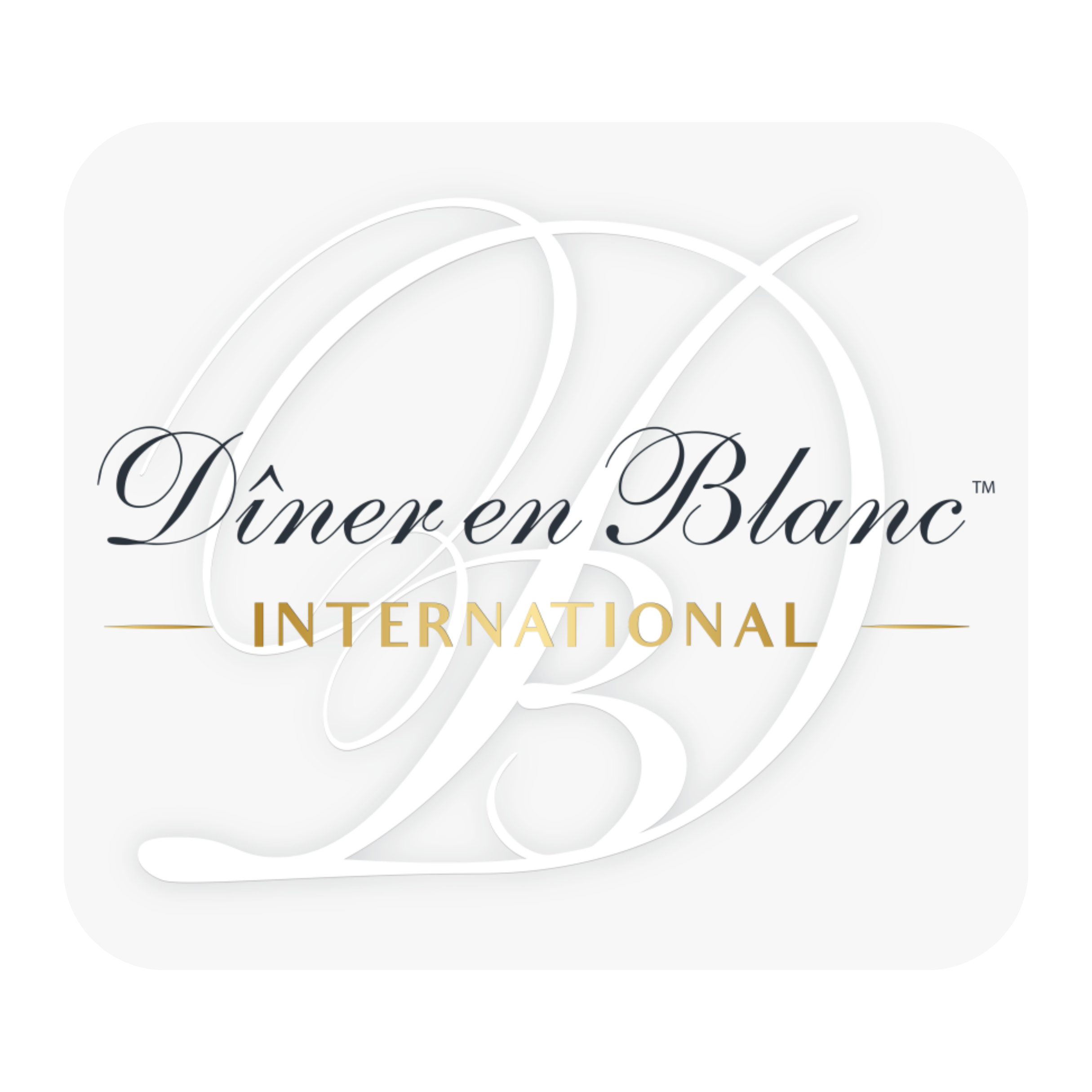 Logo for Dîner en Blanc International with elegant script and gold accents.