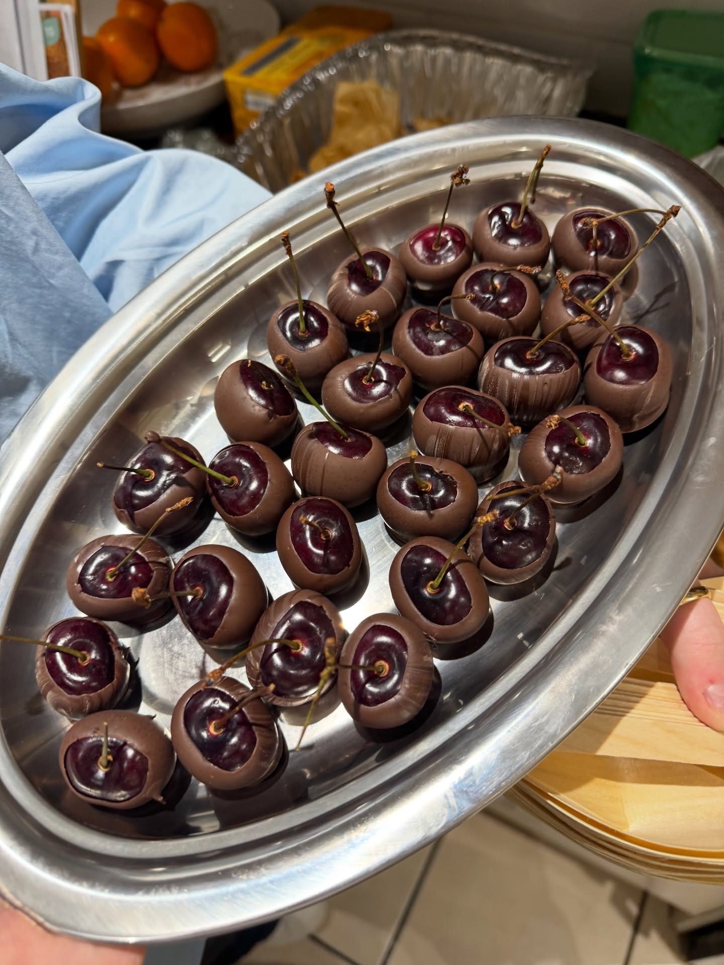 A gothic cornucopia, dessert table: 

Dark chocolate (double!) dipped cherries, 
Chocolate-dipped honeycomb, 
3 x Basque cheesecakes