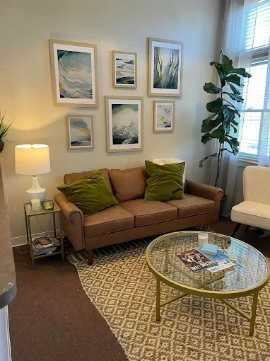 A bright and sunny, licensed therapist's office at Stafford and Associates Counseling in Mooresville, NC