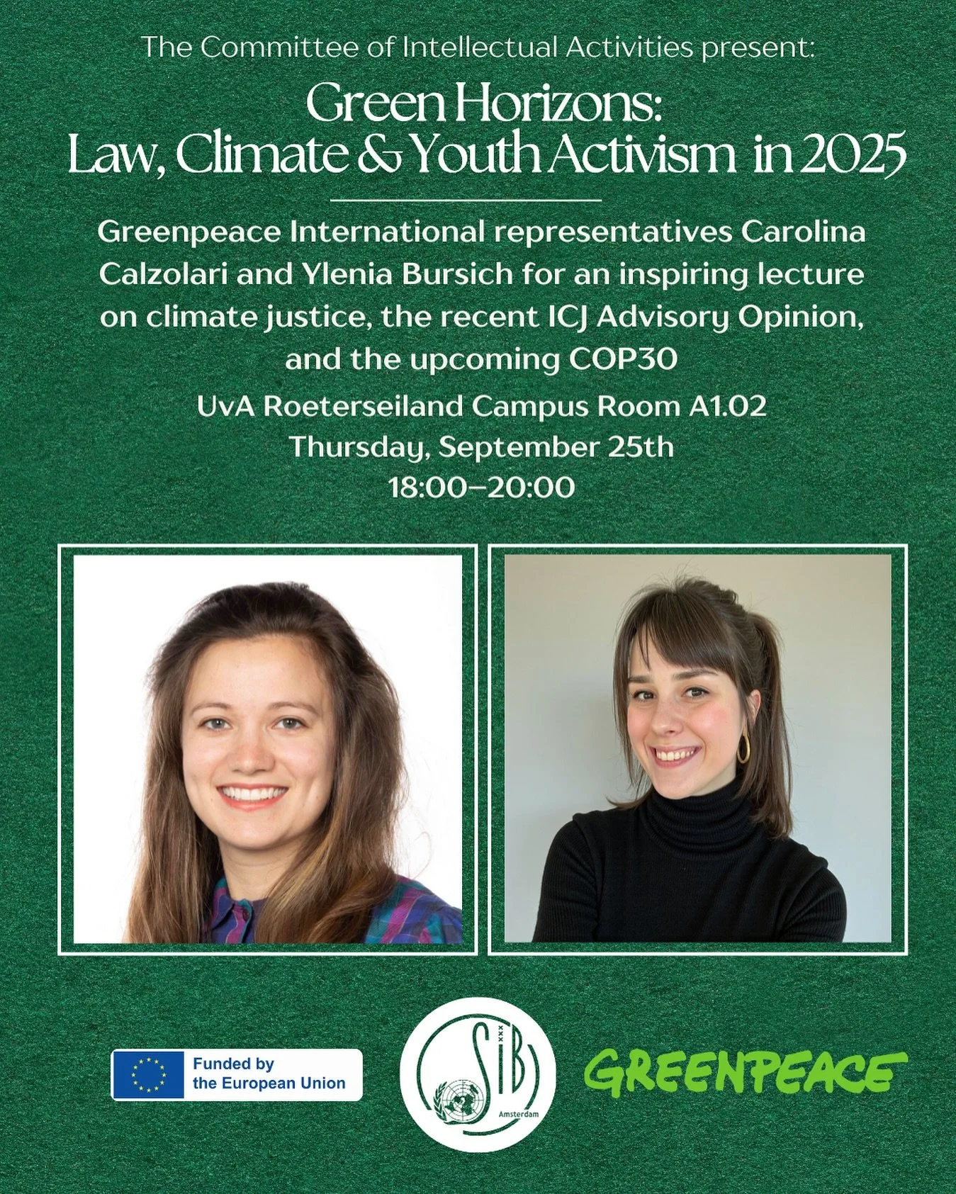 We&rsquo;re excited to welcome Carolina Calzolari and Ylenia Bursich from Greenpeace for an inspiring session at SIB🌟

They will share their career journeys and perspectives on today&rsquo;s most urgent sustainability challenges:

- Carolina on the 