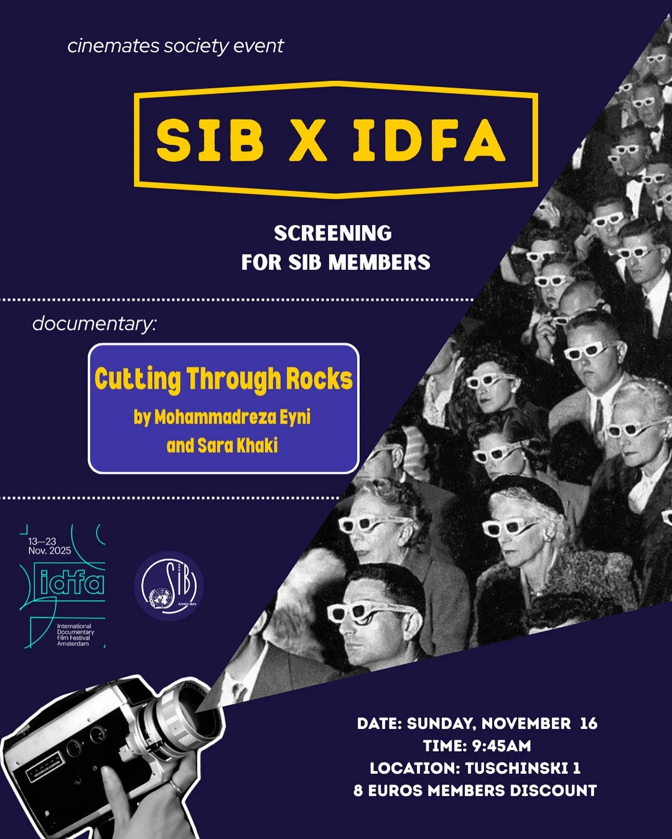 SIGN UP OPEN UNTIL 3PM TODAY

Exciting news &mdash; SIB Amsterdam has been invited to a special IDFA 2025 screening! 🌟

We&rsquo;ll be watching Cutting Through Rocks, a powerful documentary following Sara, the first female council member of a rural 