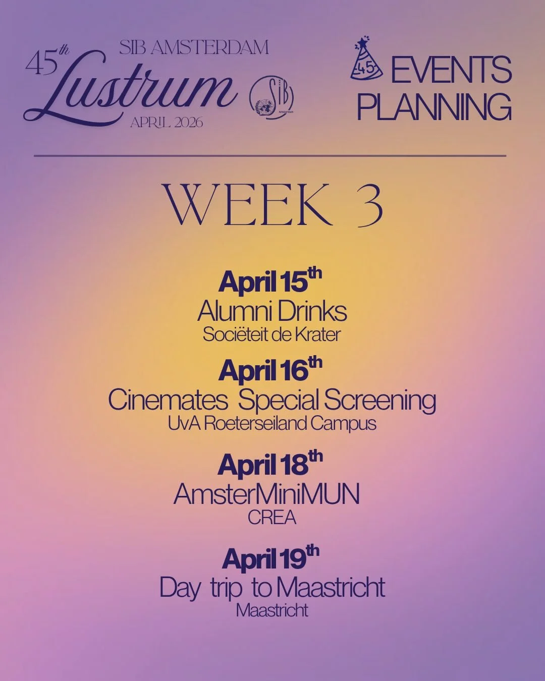 SIGN UP LINKS IN BIO

Week 3 of Lustrum planning 💜

We kicked off the month with lots of energy and can&rsquo;t wait to see you all even more as the celebrations continue &mdash; it&rsquo;s only getting better from here ✨