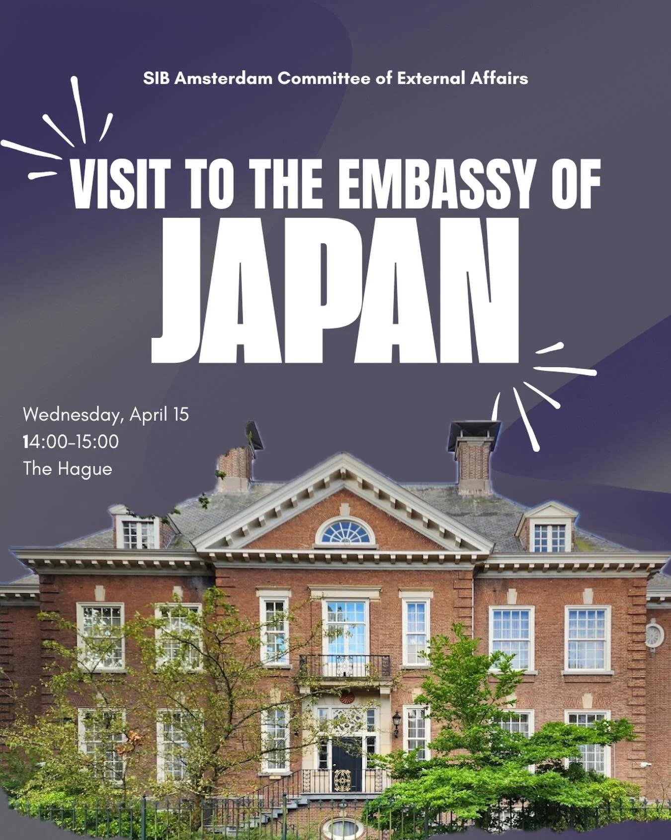 SIGN UP LINK IN BIO

🇯🇵 Step inside the Embassy of Japan

Join SIB Amsterdam for an exclusive visit to the Embassy of Japan in the Netherlands! 🏛️✨

Dive into Japan&ndash;Netherlands relations, explore Japan&rsquo;s foreign policy, and gain insigh