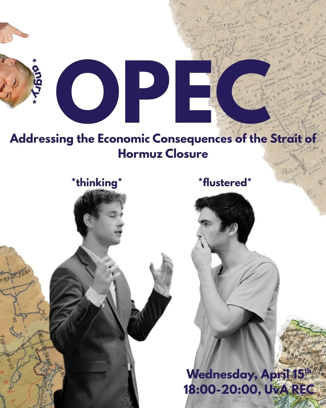 Get to the bottom of an economic crisis! 💵

This week at AmsterMUN, we will discuss the economic consequences of the closing of the strait of Hormuz on global markets. Prepare to learn about how countries face economic challenges, how to make econom