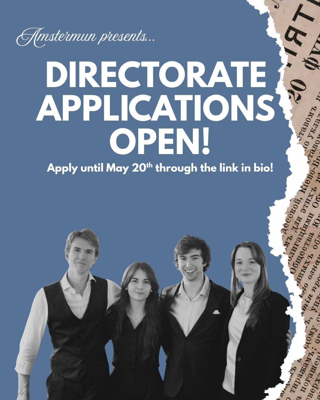 ‼️DIRECTORATE APPLICATIONS OPEN‼️ 

Given EuroMUN starting tomorrow, we will not be holding a session this week. Instead, we need you to apply to become part of next year&rsquo;s directorate of the AmsterMUN Delegation! We are opening for:

&bull;⁠ ⁠