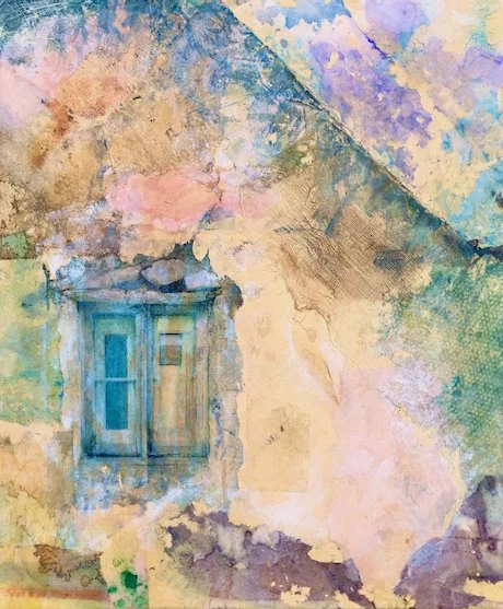 Wall, window, sky, mixed media on canvas, 54x65cm, 2021, €500, SOLD