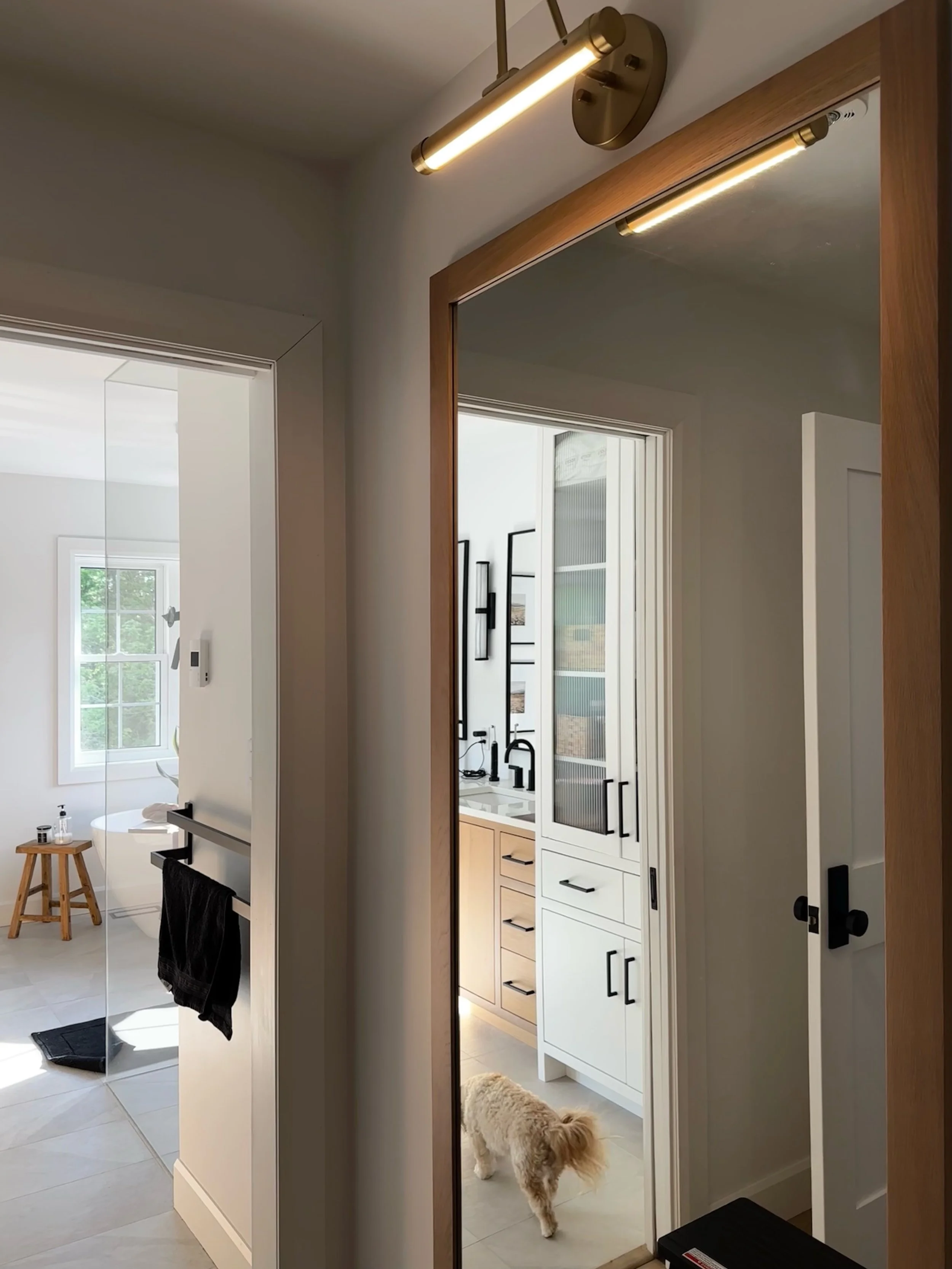 when designing our home 3 years ago, I couldn&rsquo;t decide if I wanted a light over our custom mirror so I decided against it. recently I&rsquo;ve felt like something was missing and I found the perfect solution at @homesensecanada 😌

not only was