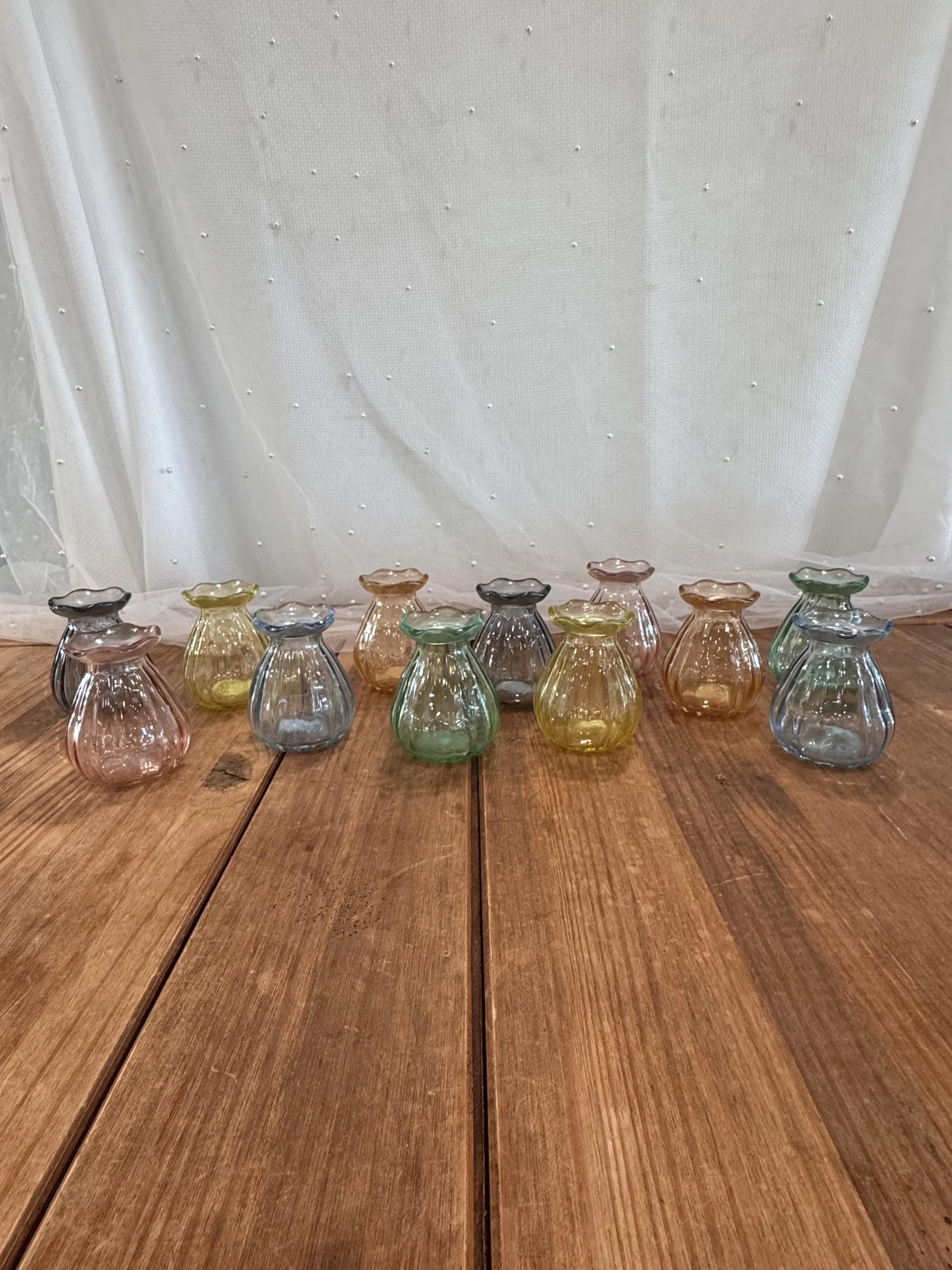 Vintage Colored Glass Bud Vase Set