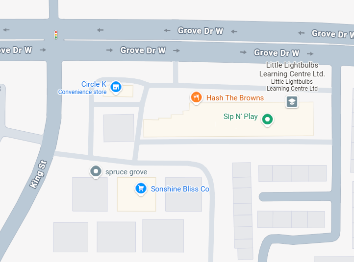 Map showing  Sip N Play on Grove Drive West near King Street