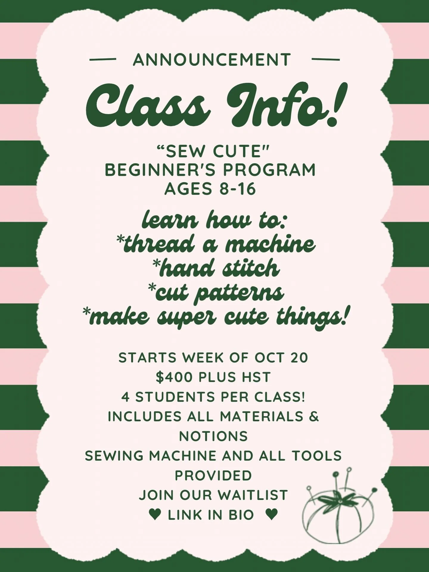 ✨New classes coming soon!✨
Our sewing machines are threaded, the fabric&rsquo;s ready, and we can&rsquo;t wait to stitch with you 💕
Join our waitlist through the link in bio to be the first to know 🧵✂️

#SewAndTellStudio #KidsWhoSew #SewMuchFun #Wa
