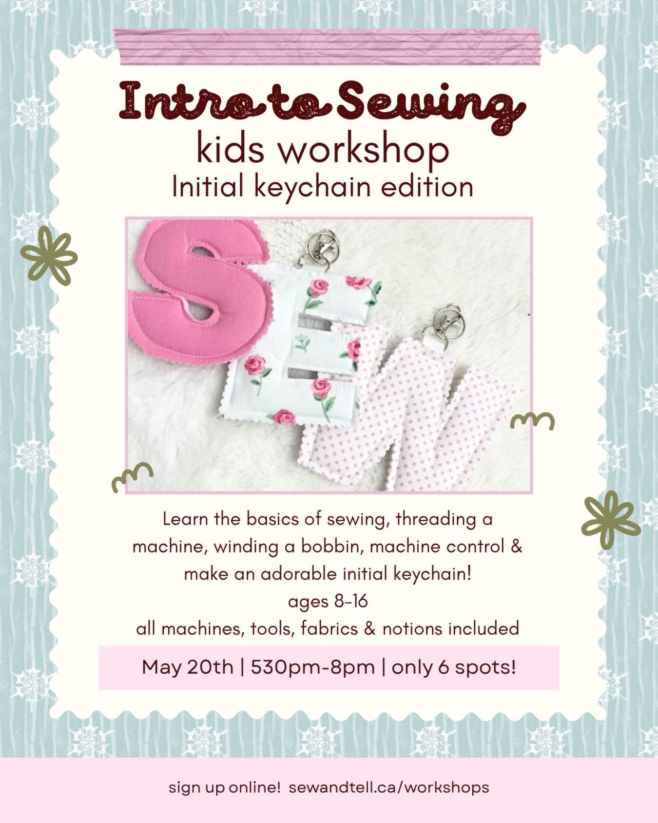 Kids Intro to Sewing &ndash; Initial Keychain Edition 🧵✨
The sweetest first stitch starts here! Kids will learn how to thread a machine, wind a bobbin, and get comfy with all the sewing basics&mdash;then bring it all together to make the cutest puff