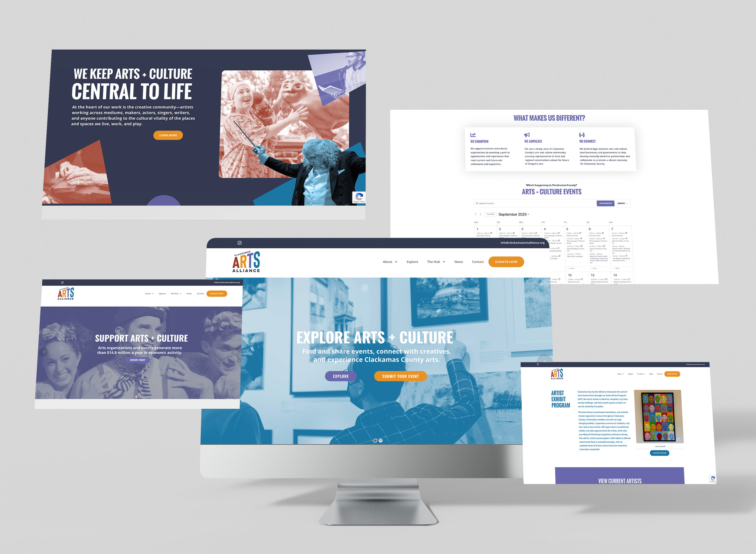 The WordPress website welcomes visitors with many ways to interact - featuring a robust calendar, in which the community can submit their own arts events, as well as an opportunity page notifying the community of grants, jobs, auditions, and calls to