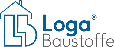 Logo von Loga Baustoffe mit Haus-Icon und Markenname
