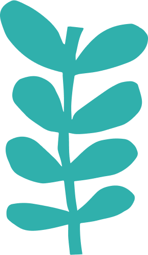 Stylized teal plant with rounded leaves on a black background.
