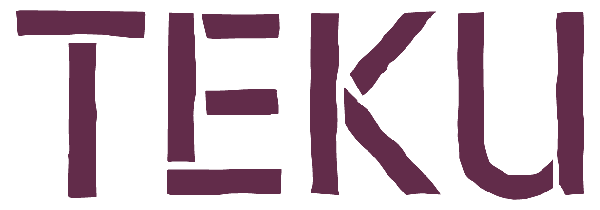 Close-up of hand-painted, purple text spelling 'TEKU' on a black background.