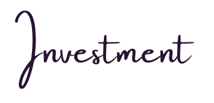 The word 'Investment' written in purple cursive font.