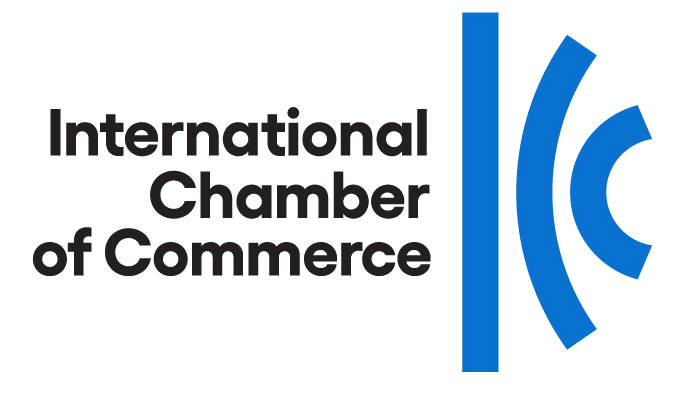 International Chamber of Commerce logo with black text and blue graphic waves.