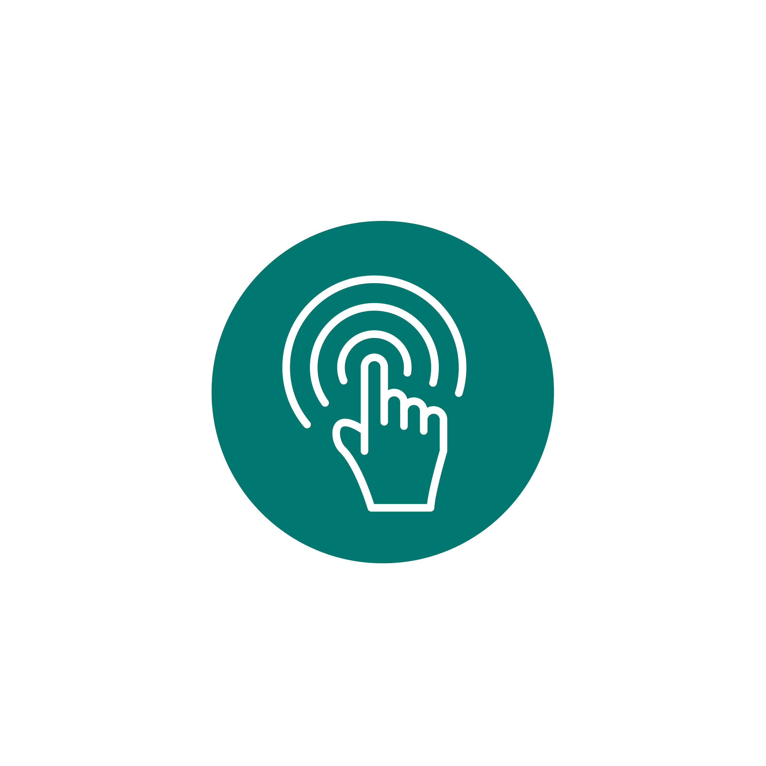 Icon of a hand touching a circular button, represents tap or touch action.