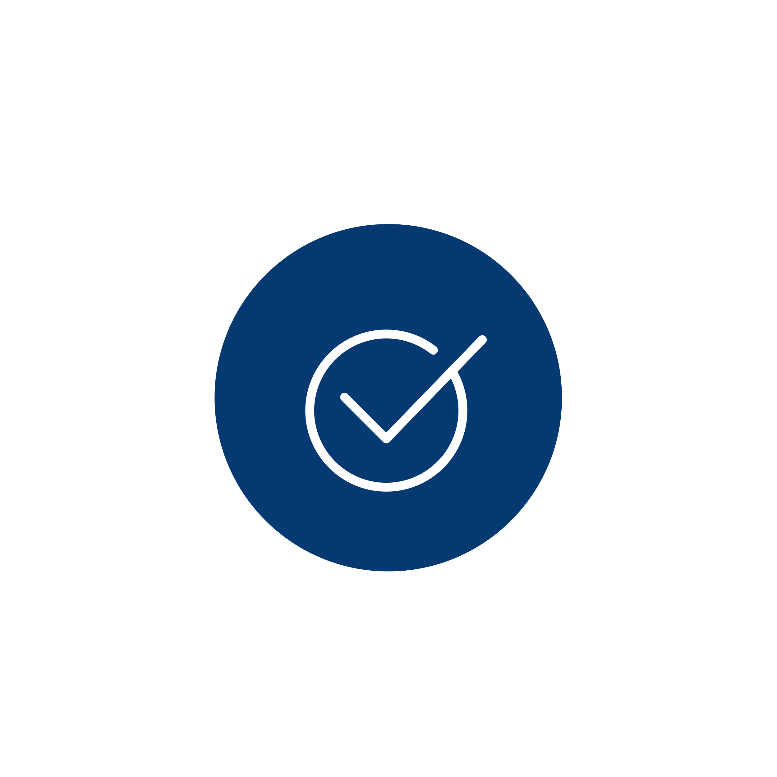 A dark blue circle with a white checkmark inside, centered on a black background with white plus signs arranged in a grid pattern.