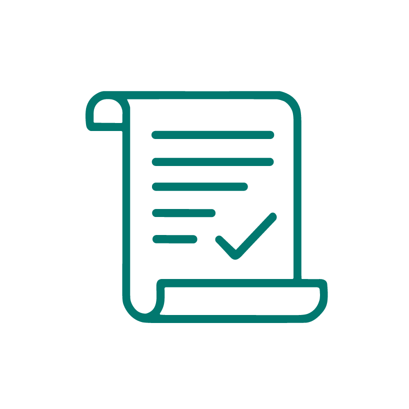 Icon of a document with lines of text and a check mark.