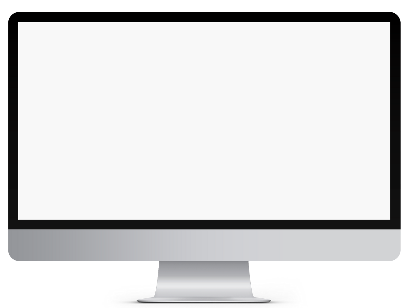 A computer monitor with a blank white screen and a gray base against a black background.