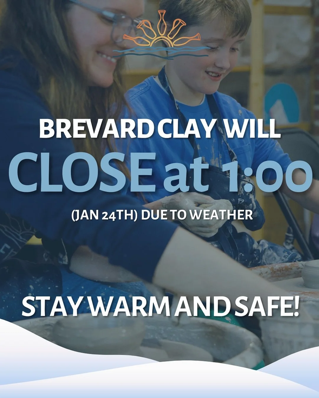 For the safety of our staff and community, Brevard Clay will close at 1:00 PM this Saturday (the 24th) due to the declared state of emergency.
We will remain closed until the emergency is lifted and will reassess reopening at that time.

Please stay 
