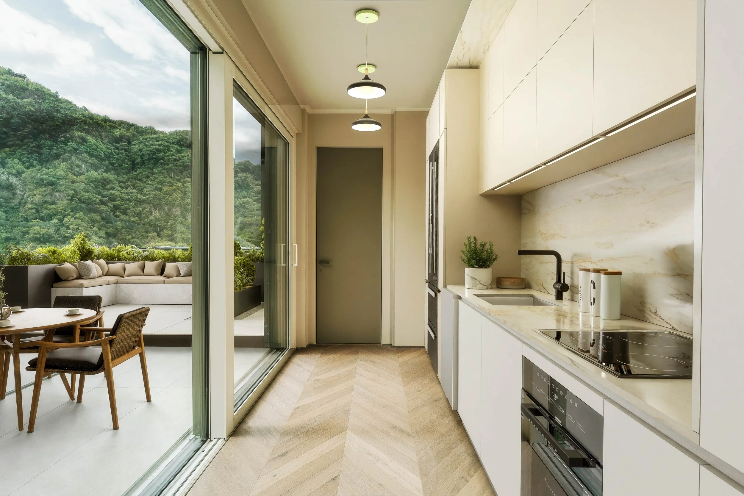 Foto inserimento realistico 3D per lreal estate, immobiliare, hotel e developer, cucina appartamento Bolzano