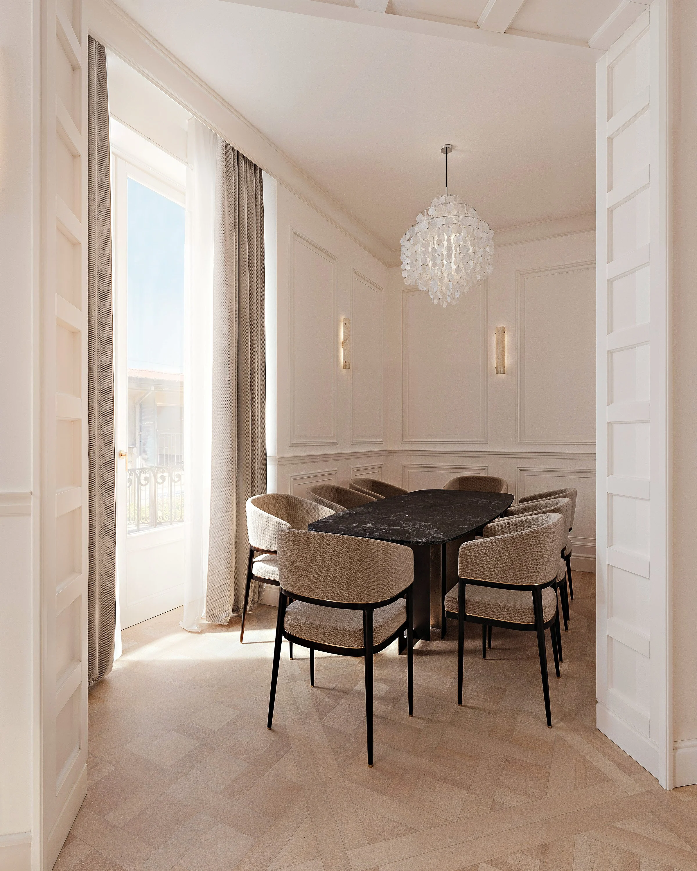 Render 3D immobiliare, modelling e rendering 3D professionale per studi di architettura, agenzie immobiliari e developer. Render di interni, sala pranzo, appartamento storico in centro a MIlano