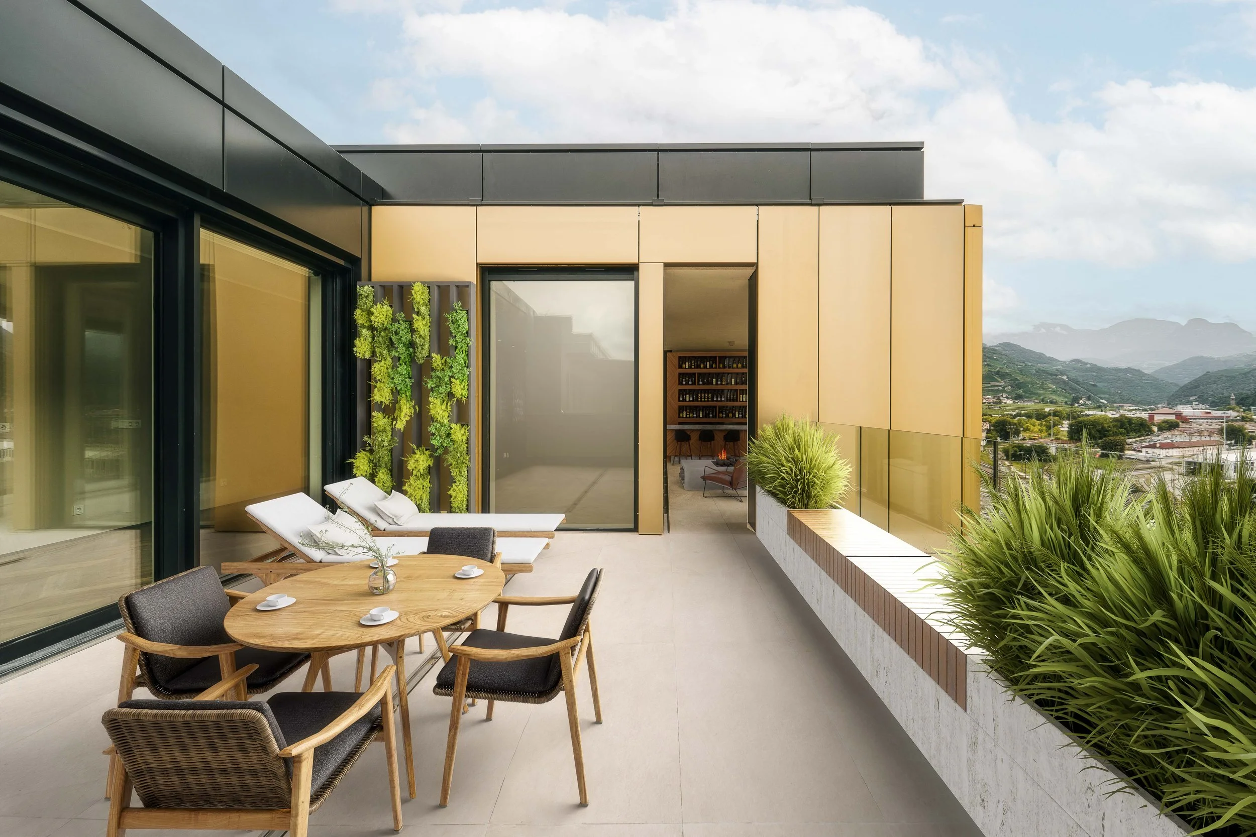 Foto inserimento realistico 3D per lreal estate, immobiliare, hotel e developer, terrazzo appartamento Bolzano