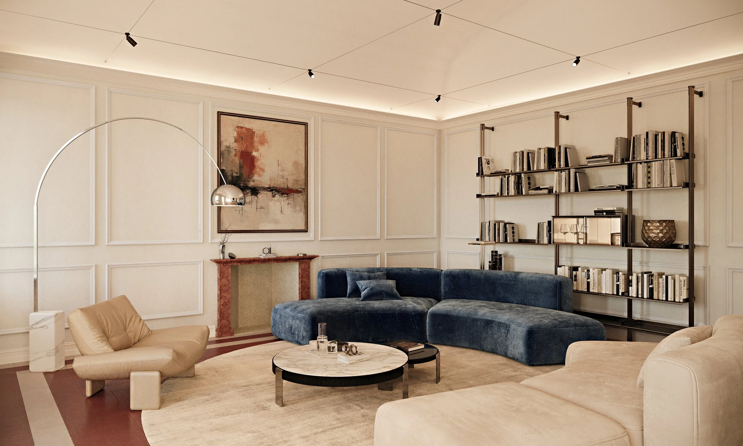 Render 3D per immobiliare di lusso in Toscana, modelling e rendering, salotto