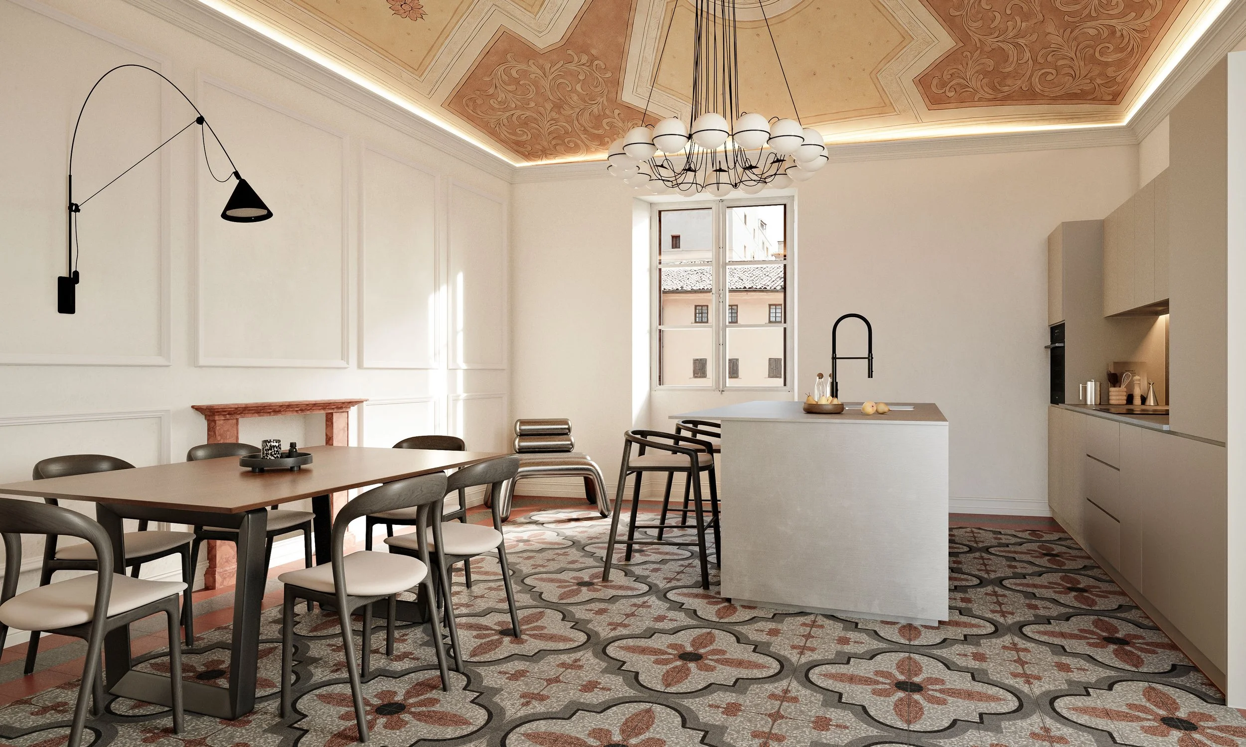 Render 3D immobiliare, modelling e rendering 3D professionale per studi di architettura, agenzie immobiliari e developer. Sala pranzo 