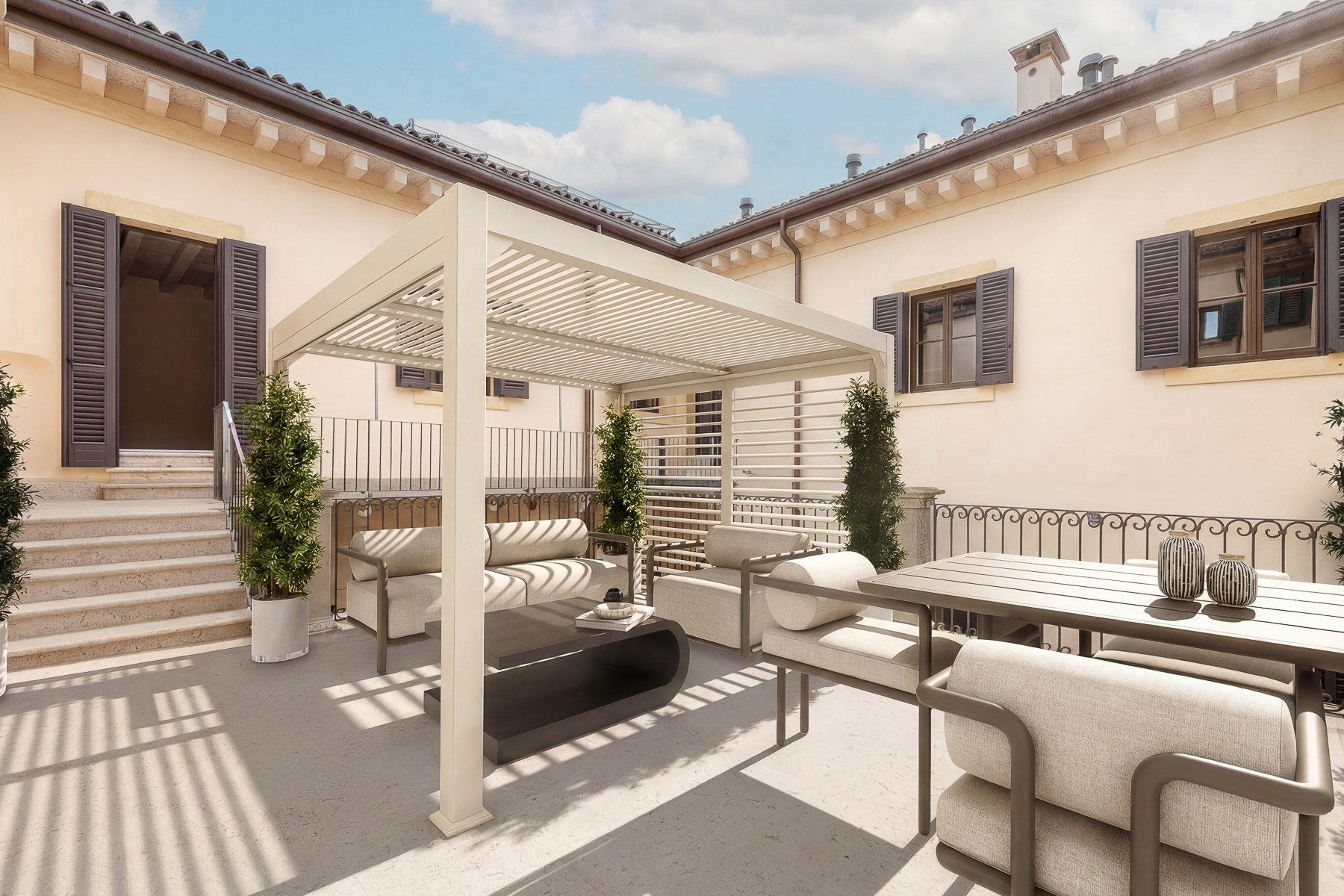 Foto inserimento realistico 3D per lreal estate, immobiliare, hotel e developer, terrazzo appartamento Verona centro
