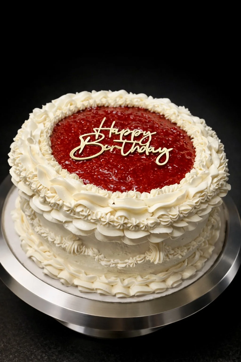 White Chocolate Raspberry 8in Round Cake with Vanilla/ White Chocolate Sponge & Layers of White Chocolate Buttercream & House-made Raspberry Compote!