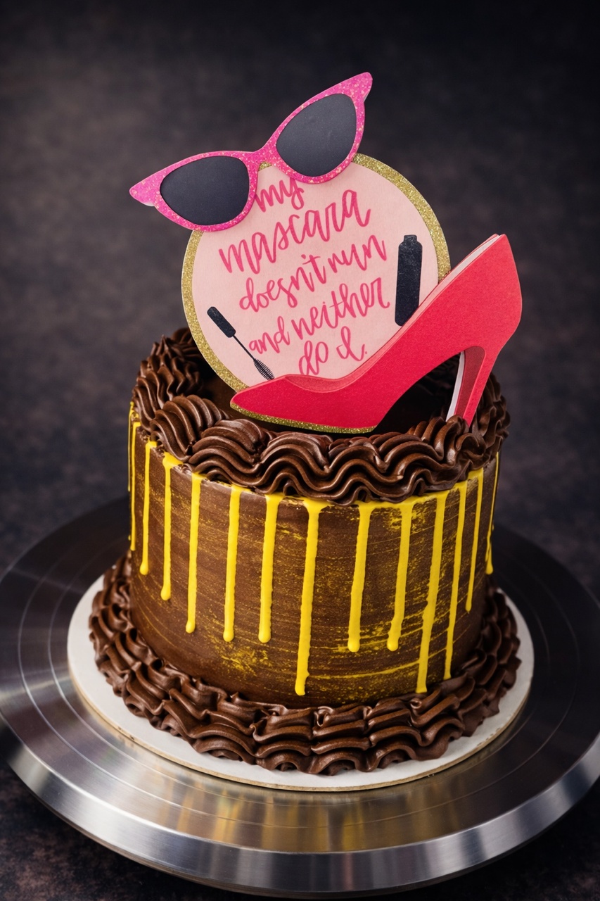 Chocolate 6in Round Cake with Chocolate Ganache Filling, Coated w/ Chocolate Buttercream and a Gold Drip!