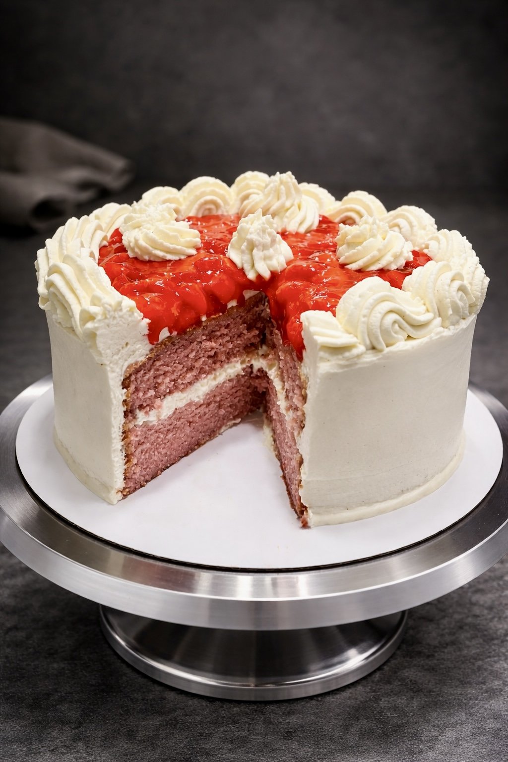 "The Real Real Strawberry" 8in Round Cake w/ Mascarpone Frosting & House-made Strawberry Compote on Top!